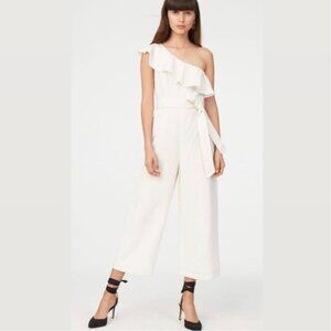 Club Monaco Lene Striped Ruffle Cream Pinstripe Wide-Leg Jumpsuit